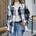 thumbnail image 2 of Nokdvo Womens Flannel Plaid Shacket Jackets Long Sleeve Button Down Shirts Oversized Fuzzy Fleece Jacket Fall Fashion Casual Coat Tops Blue XL, 2 of 4