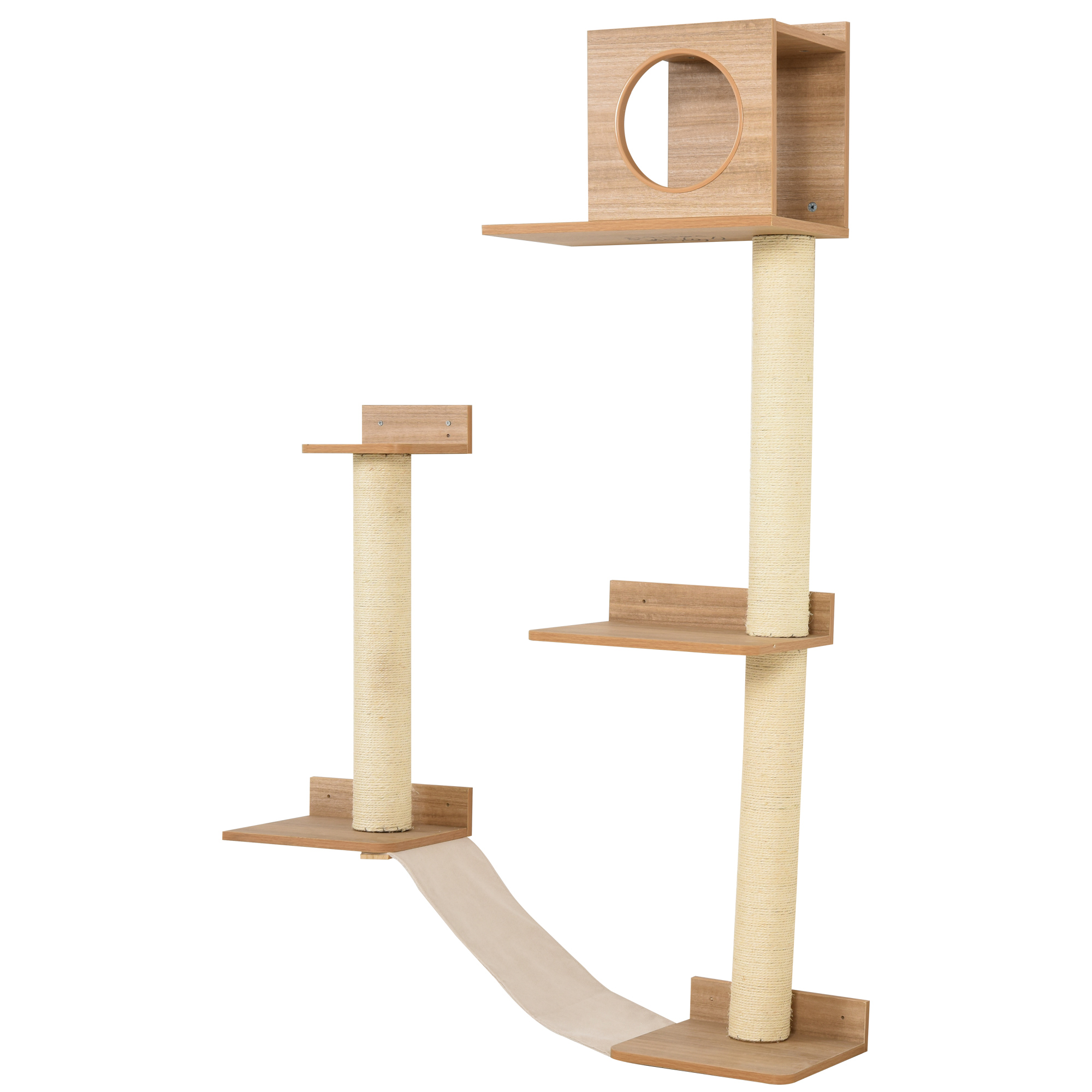 PawHut Wall-Mounted Multi-Level Cat Tree Activity Tower w/ Sisal Scratch Posts - image 1 of 9