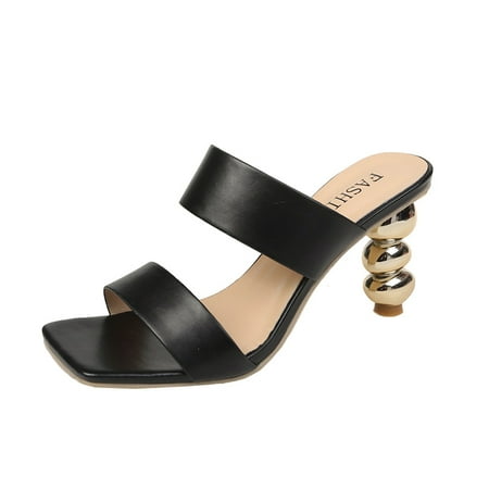 

Women‘s Chunky Heel Open Toe Sandals Lightweight Square Toe High Heel Slippers Women‘s Footwear