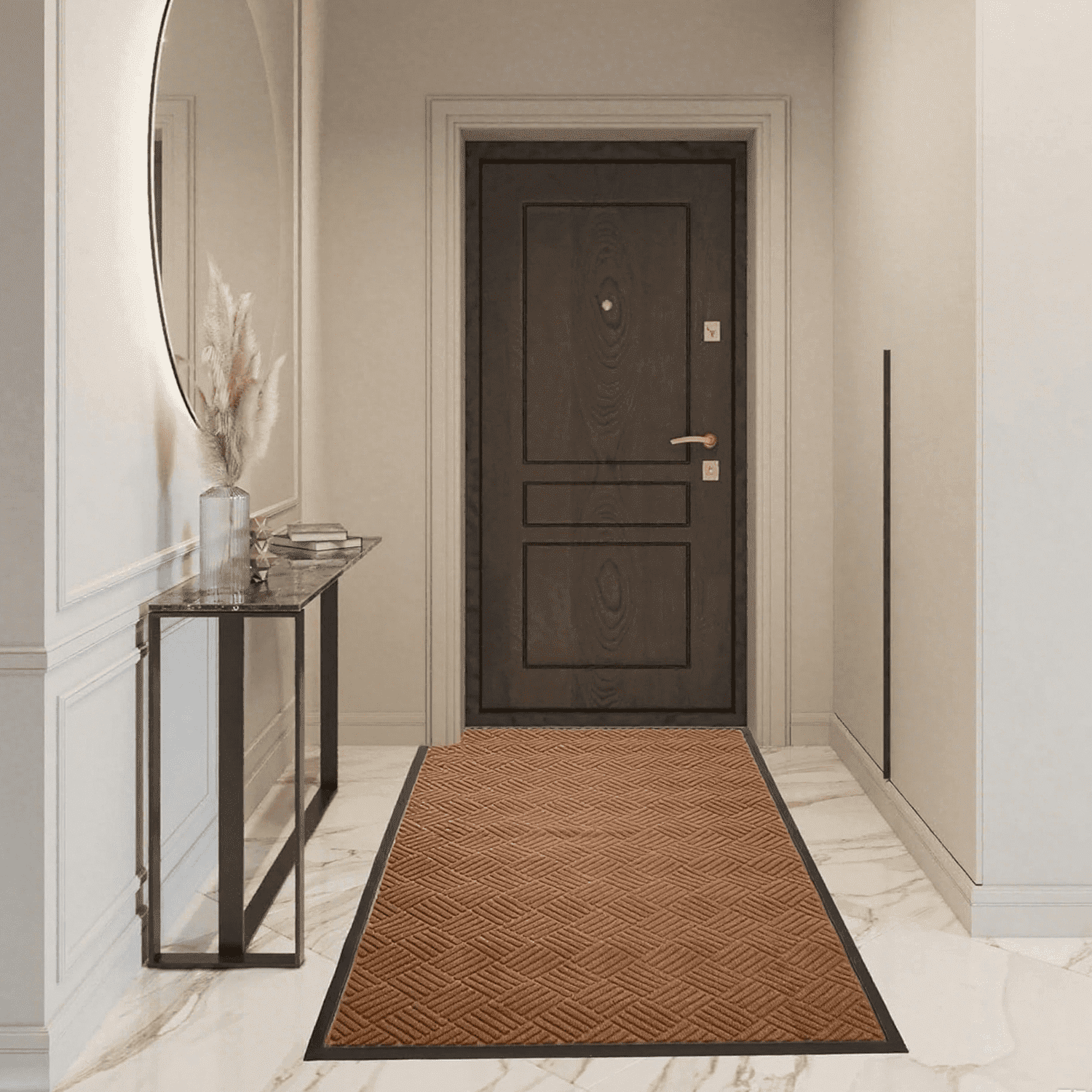 OVYEOFR 3' x 5' Entrance Mat, Large Outdoor Rubber Mat for Front Door, Entryway, Brown