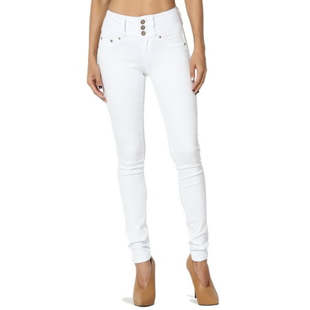 Rose Waistband - TheMogan Women's Hip Up Butt Lifting High Rise Wide Waistband Denim Skinny Jeans