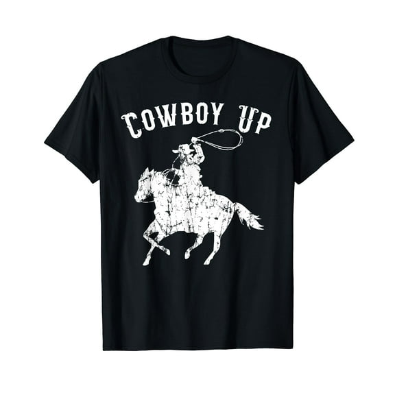 Cowboy Up Design for Rodeo Fans and Western Lover Gift Black T-Shirt Casual Cotton Tee