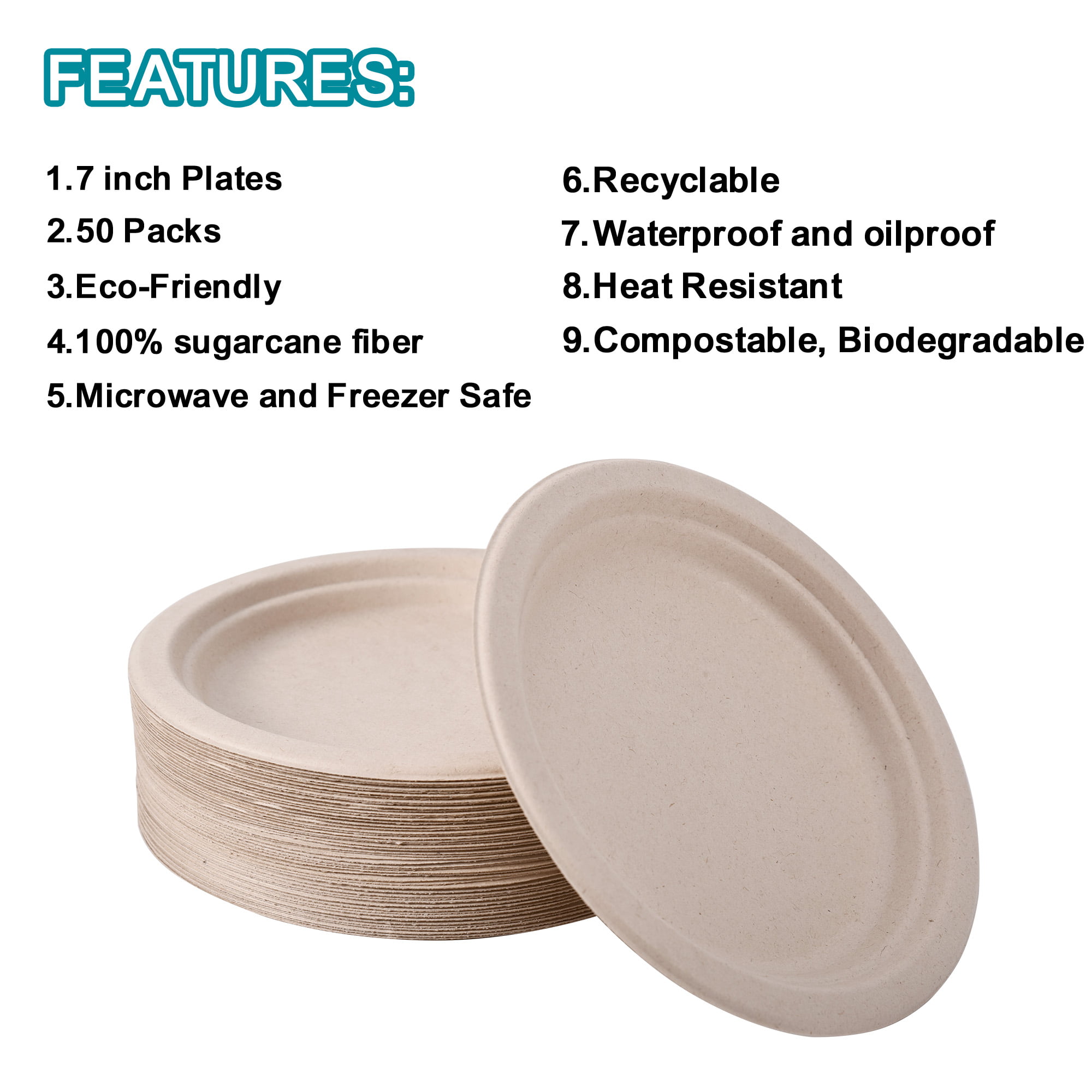 EconoHome 9 inch Compostable Plates 125-Pack - Eco-Conscious Disposable Plates Made of Bagasse or Sugarcane Fiber - Microwave, Refrigerator-Safe 