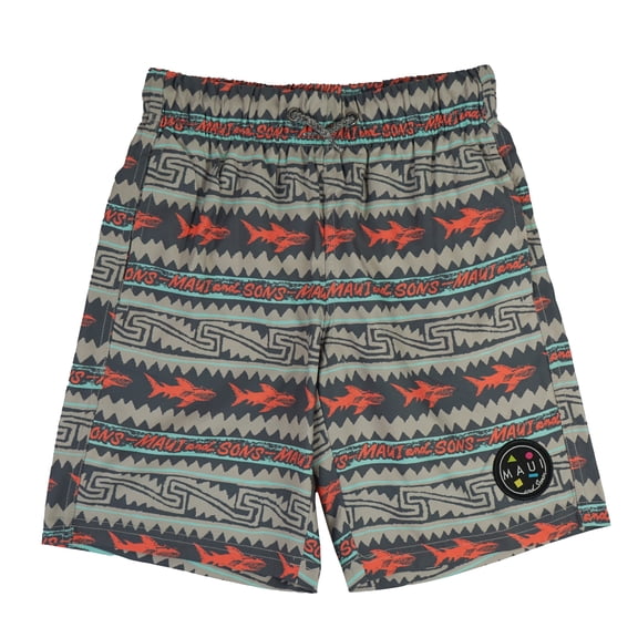 Maui and Sons Boys Swim Shorts, El Sharko Pool Trunks, Deep Coral, Quick-Dry Surf Bottoms