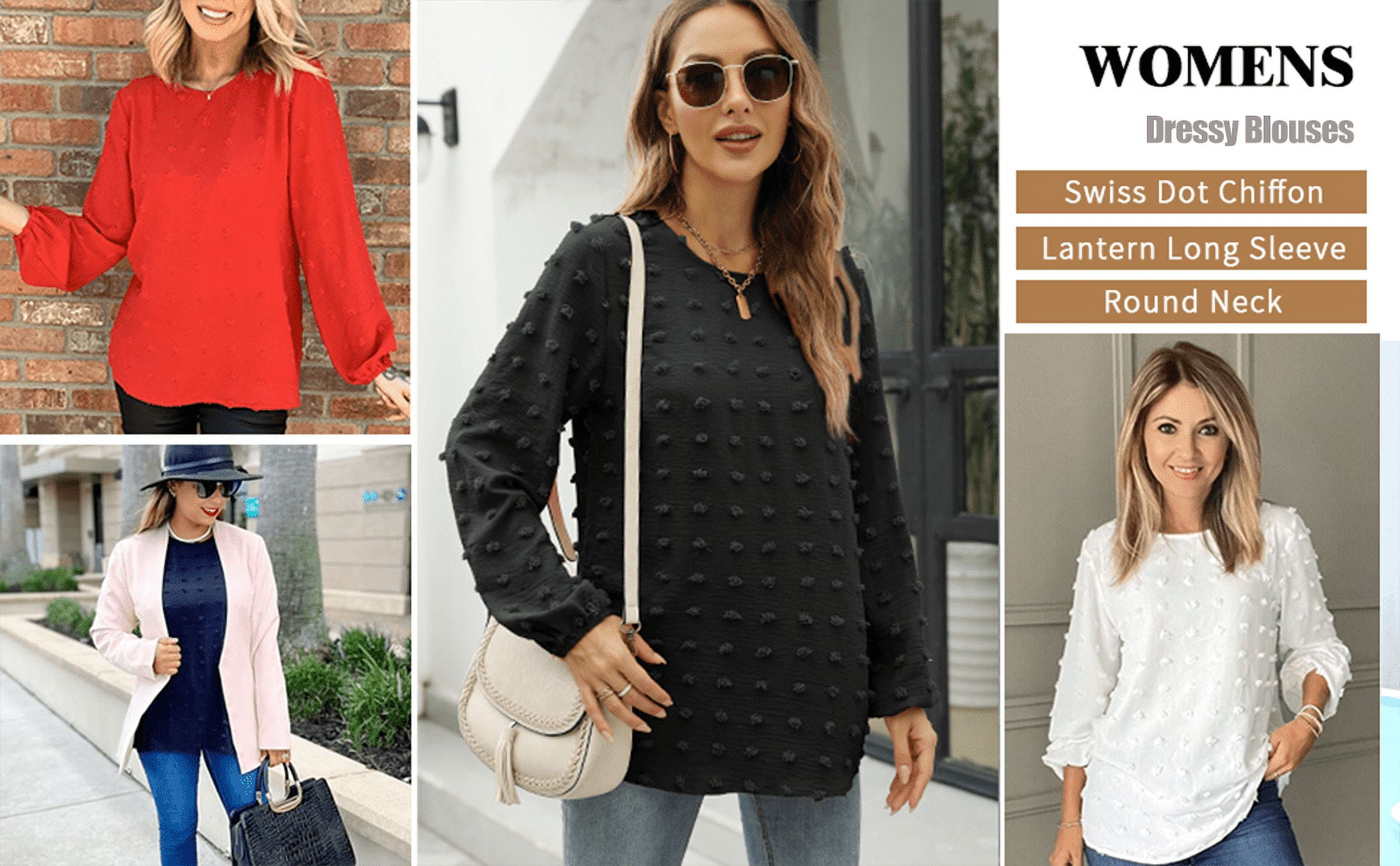 Blouses for Women Crewneck Long Sleeve Tops Chiffon Pom Pom Shirts Fall Casual