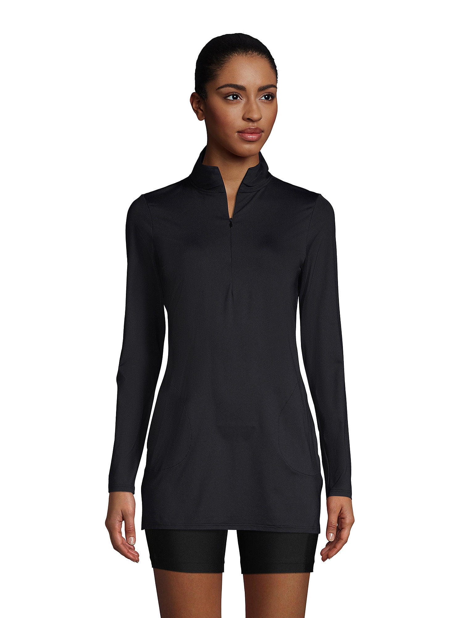 Lands' End Women's Petite Quarter Zip Long Sleeve Tunic Rash Guard