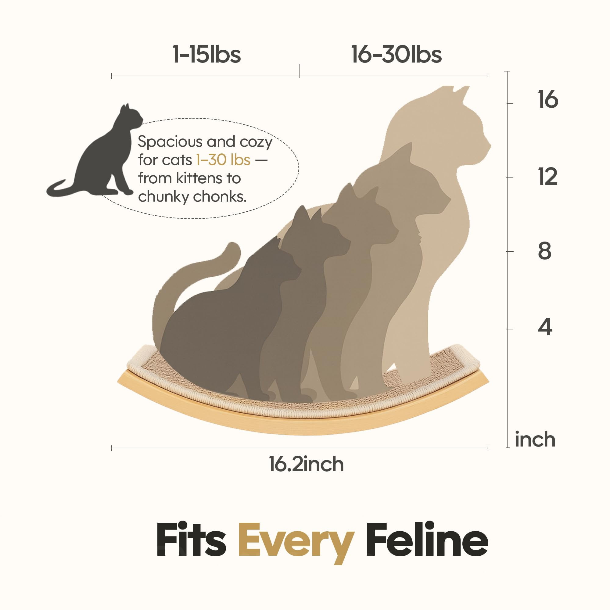 Curved Cat Wall Hammock With Scratchable Sisal Pad  Large Floating Shelf For Mounted Beige Bed Playing Climbing And Sleeping