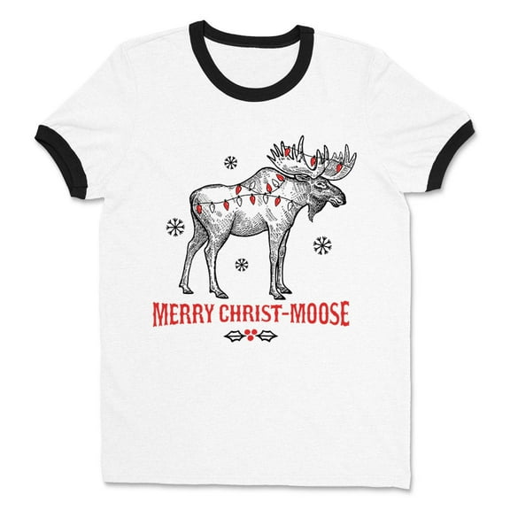 Merry Christmoose Ringer Tee Shirt Unisex Large White/Black