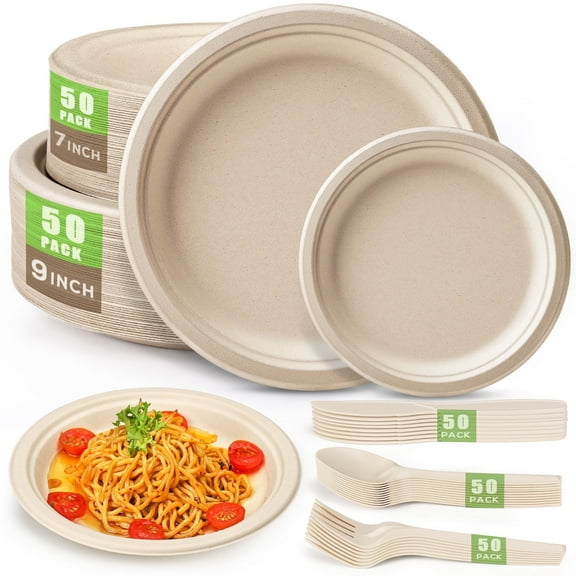 Gezond 250pcs Compostable, Eco-Friendly Disposable Paper Plates Set