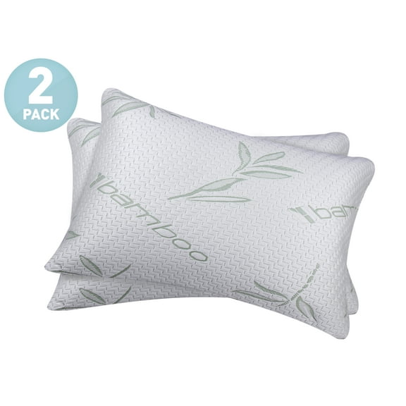 Hypoallergenic Memory-Foam Cooling Bamboo Pillows - Back, Side, and Stomach Sleeping Comfort - 2 Pack / Soft