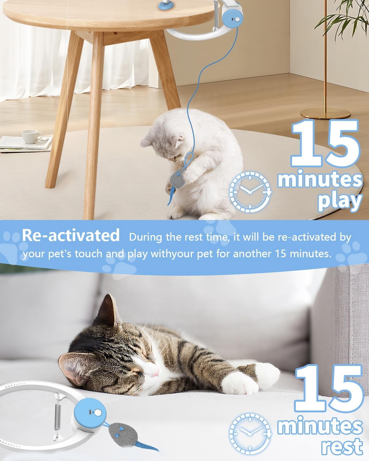 Cat Toys Interactive for Indoor Cats,Enrichment Stimulation Toys, Electric Hanging Door Clip Kitty Toy,Automatic Retractable Play Chase Exercise Feather Toys for Bored Indoor Adult & Kitten Cats.
