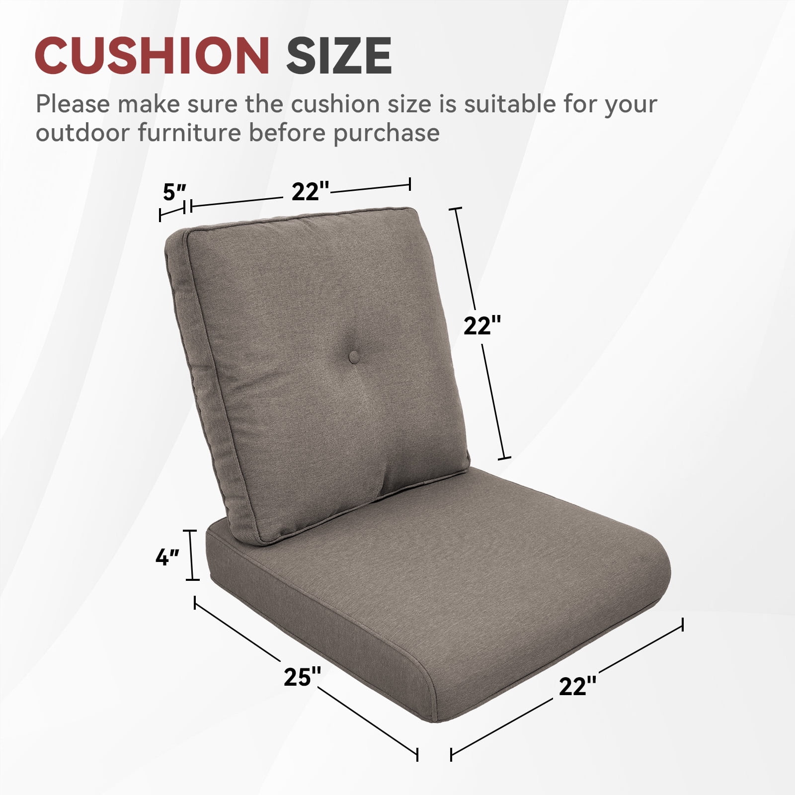 Planntonneo Outdoor Wicker Furniture Cushion Set, 25 x 22 x 4 Deep Seat Patio Chair Cushions, Dark Grey, 2 Sets
