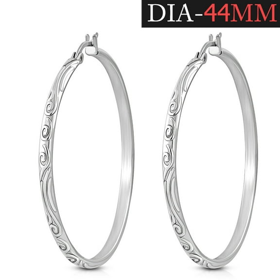 Stainless Steel Silver-Tone Round Swirl Hoop Earrings, 1.60"