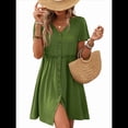 thumbnail image 2 of Vestido Bohemio de Fiesta para Mujer, de Corta, con Botones, Escote en V y Bolsillos, Color Verde Alga Talla M, 2 of 6