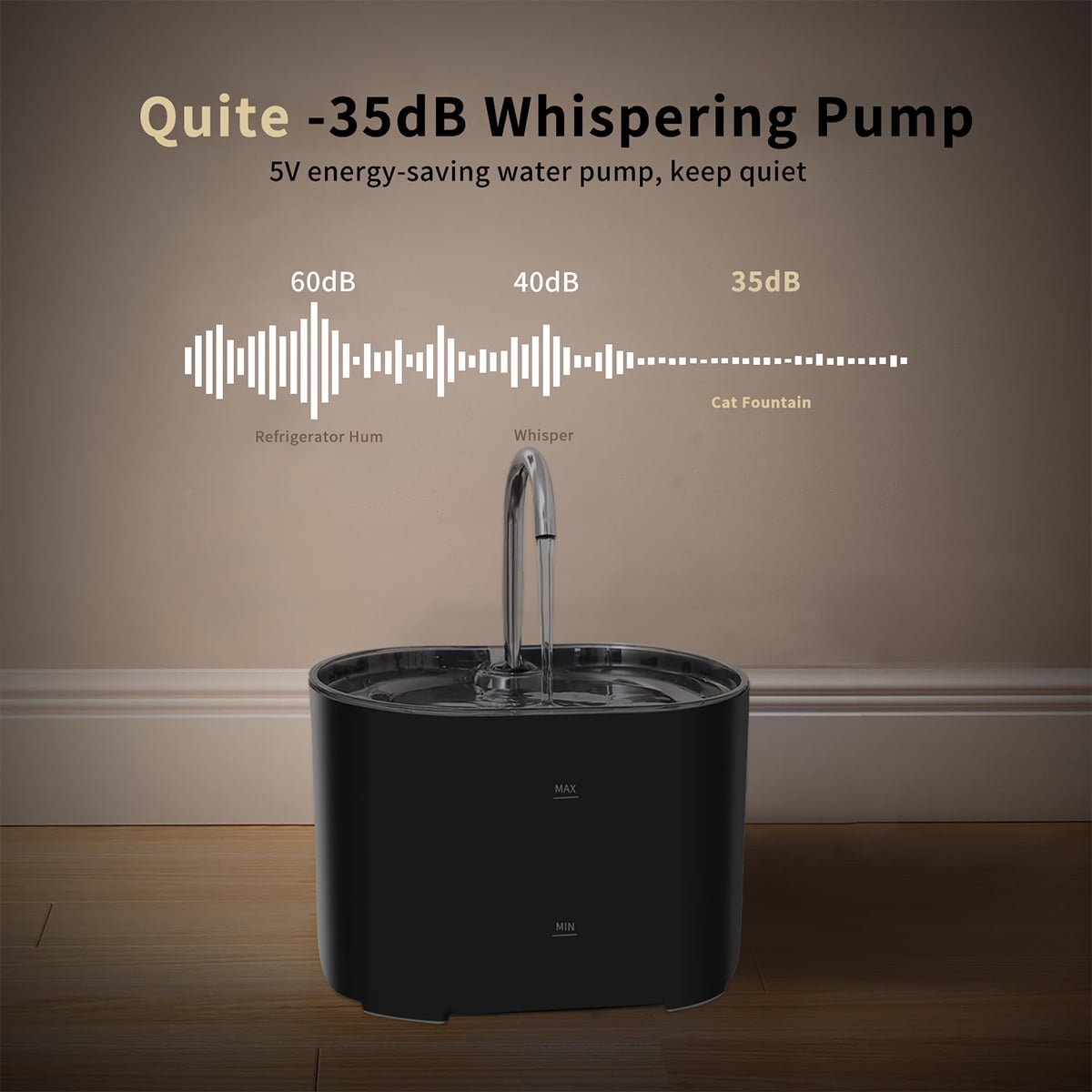 74oz/2.2L Automatic Cat Water Fountain,stainless steel faucet,Ultra-Quiet Pump,Three-Layer Filtration System,Suitable for Cats & Small Dogs Pet Water Dispenser,Black with 4pcs Filters