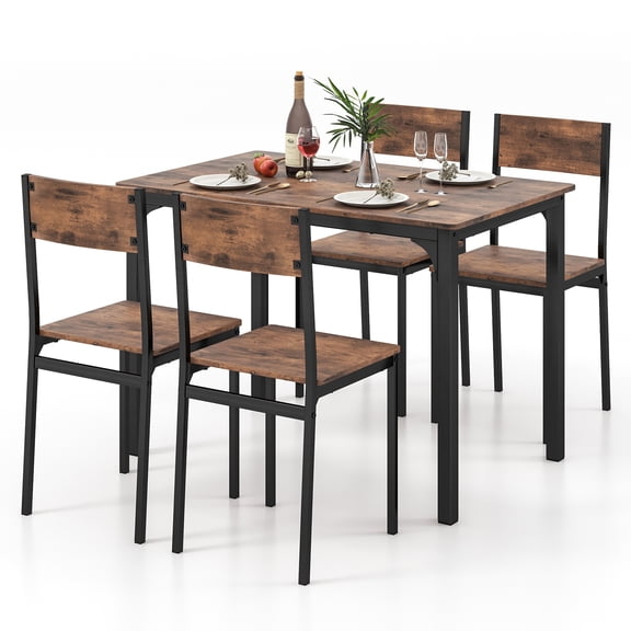 Costway 5-Piece Industrial Style Metal Dining Table Set with Kitchen Table and Chairs, Brown
