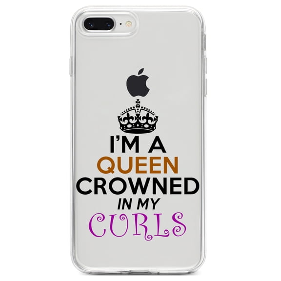 DistinctInk Clear Shockproof Hybrid Case for iPhone 7 PLUS / 8 PLUS (5.5" Screen) TPU Bumper Acrylic Back Tempered Glass Screen Protector - I'm a Queen Crowned in My Curls