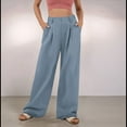 thumbnail image 4 of Pantalones de Traje Anchos para Mujer, Holgados, de Cintura Alta Elástica, Informales, Largos, Color Azul Marino, Talla M, 4 of 7