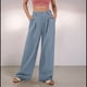 thumbnail image 4 of Pantalones de Traje Anchos para Mujer, Holgados, de Cintura Alta Elástica, Informales, Largos, Color Azul Marino, Talla XS, 4 of 7