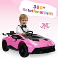 thumbnail image 4 of 24V Lamborghini Huracan Ride On Car, Battery Powered Electric Car with Parent Remote Control, USB Port, Bluetooth, Drifting, LED Lights, Music and 2 Speeds for Kids Ages 3-8, Pink, 4 of 9