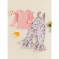 thumbnail image 4 of Hirigin Toddler Baby Girl Fall Clothes 1-5 Years Floral Print Overalls Suspender Flare Pants Long Sleeve Ruffle Knit Top 2Pcs Outfits Set, 4 of 8