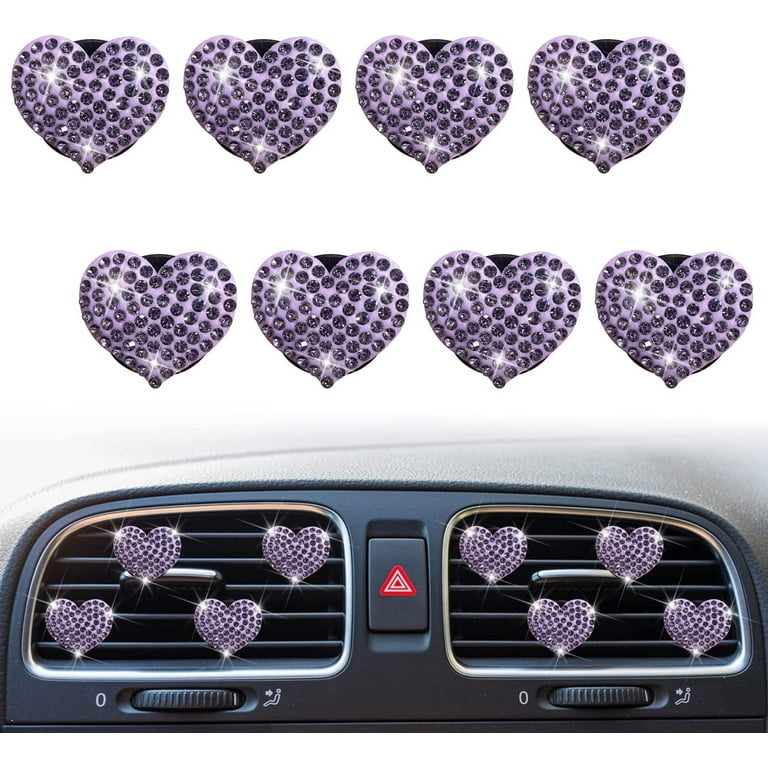8 Pcs Bling Heart Air Vent Clips, Crystal Heart Car Air Fresheners Vent Clips Car Diffuser Rhinestone Diamond Car Decoration Car Interior Decor Cute