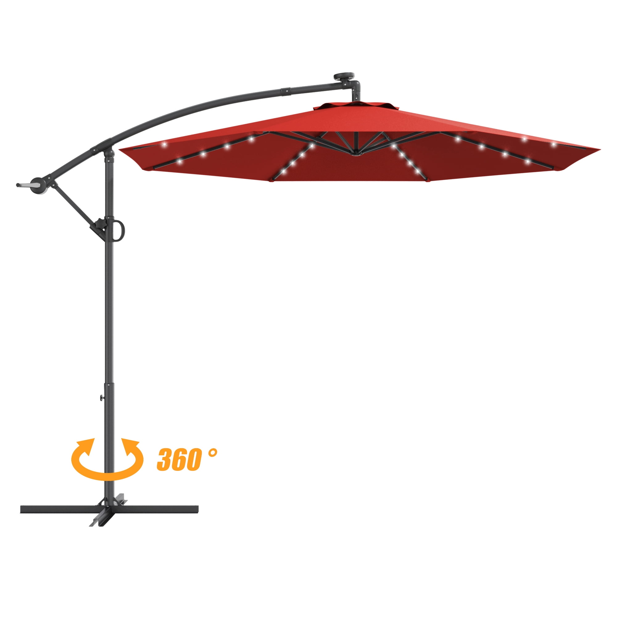Gymax 10Ft Offset Hanging Umbrella Patio Outdoor w/ 32 Solar LED Lights Burgundy