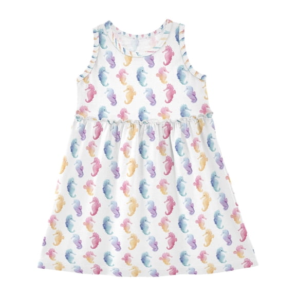 Girls Dress Cute Seahorse Sleeveless Dress for Girls Hem A-Line Casual Sundress