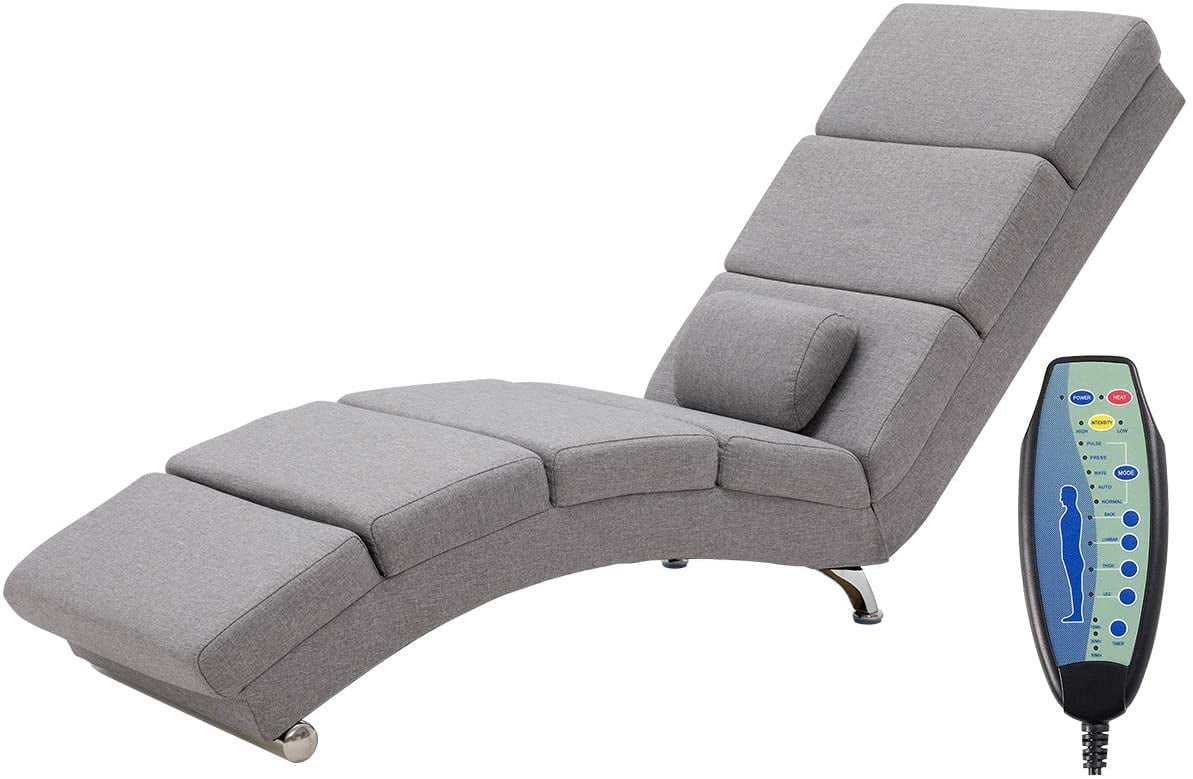Erommy Electric Massage Recliner Chair Chaise Longue Linen Ergonomic Lounge Massage Recliner,Massage Chair with Vibrating Massage,Heating,Remote Control,Side Pocket,Small Pillow,Grey