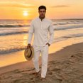 thumbnail image 2 of GrmtClth Minimalist Daily Mens Outfit Henley Stand Collar Long Sleeve Shirt and Drawstring Pants Multi Occasion Casual Set Khaki 2XL, 2 of 6