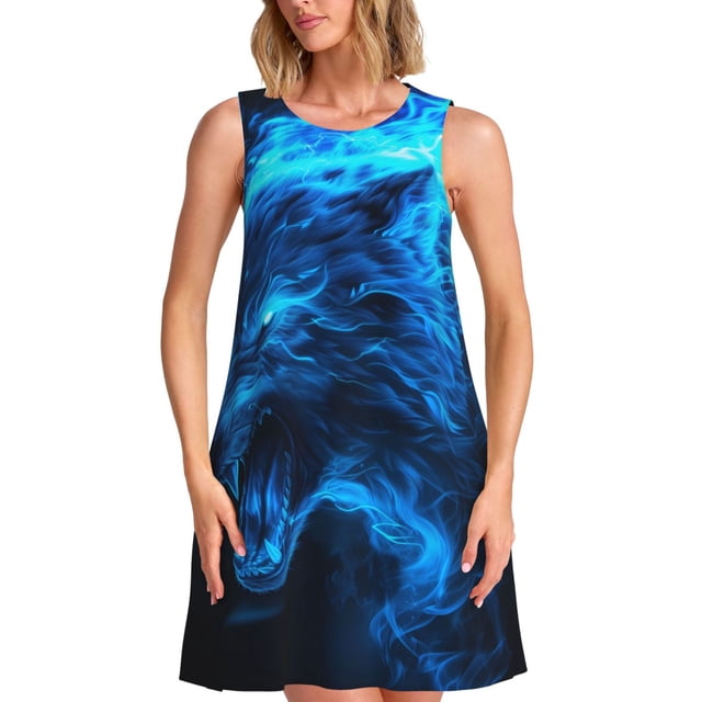 Balery Wolf Vestidos de verano para mujer con estampado: vestido holgado sin mangas, vestido playero informal y cómodo para días calurosos.