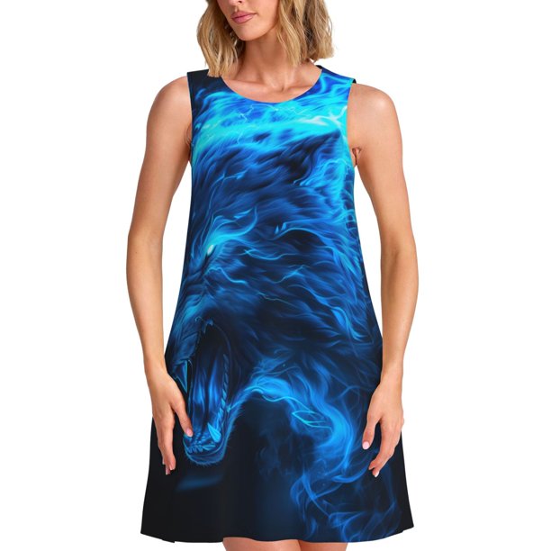 Fotbe Wolf Vestido de Verano sin Mangas para Mujer – Vestido Midi Línea A, Estilo Camiseta Floral, Vestido Playero Casual y Fluido