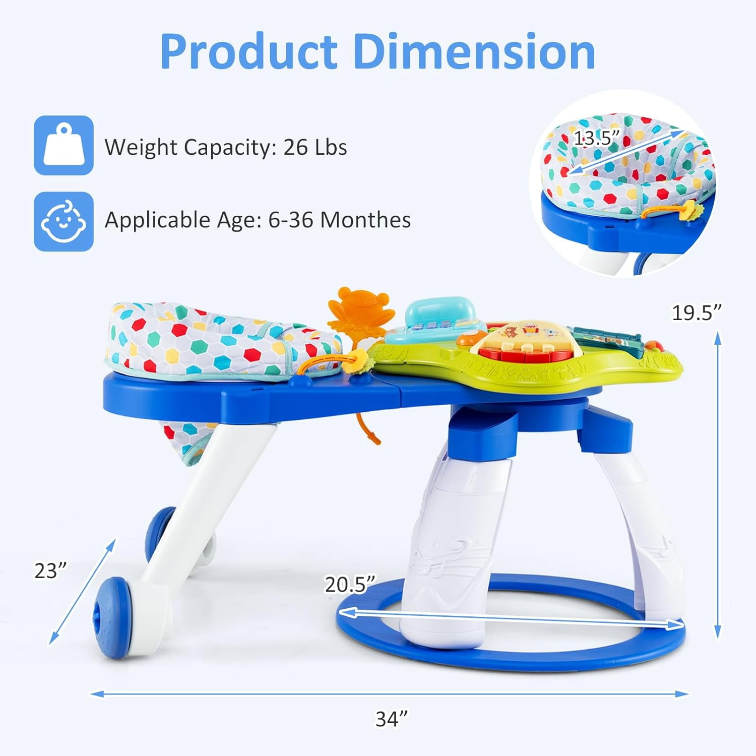 INFANS 3 in 1 Walk Around Baby Activity Center, Baby Walker with Play Table, Wheels, Detachable Seat Cushion, 3 Adjustable Heights, Learning Toys for Boys Girls Aged 6-36 Months