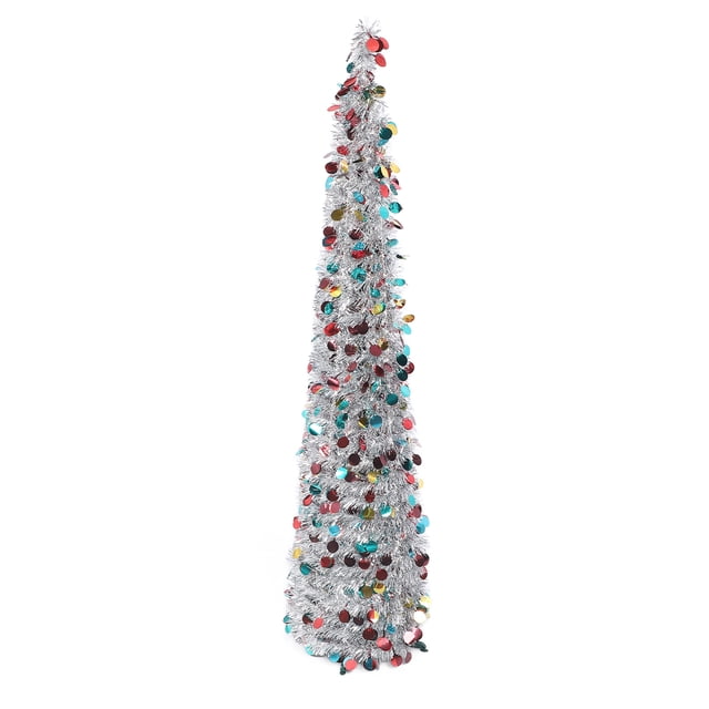 Árbol de NaviDad Emergente de 4.9 Pies, Árbol de NaviDad de Lápiz Artificial Plegable, Árbol de NaviDad Delgado Con Lentejuelas, Para El Hogar, Apartamero, porche, decoración