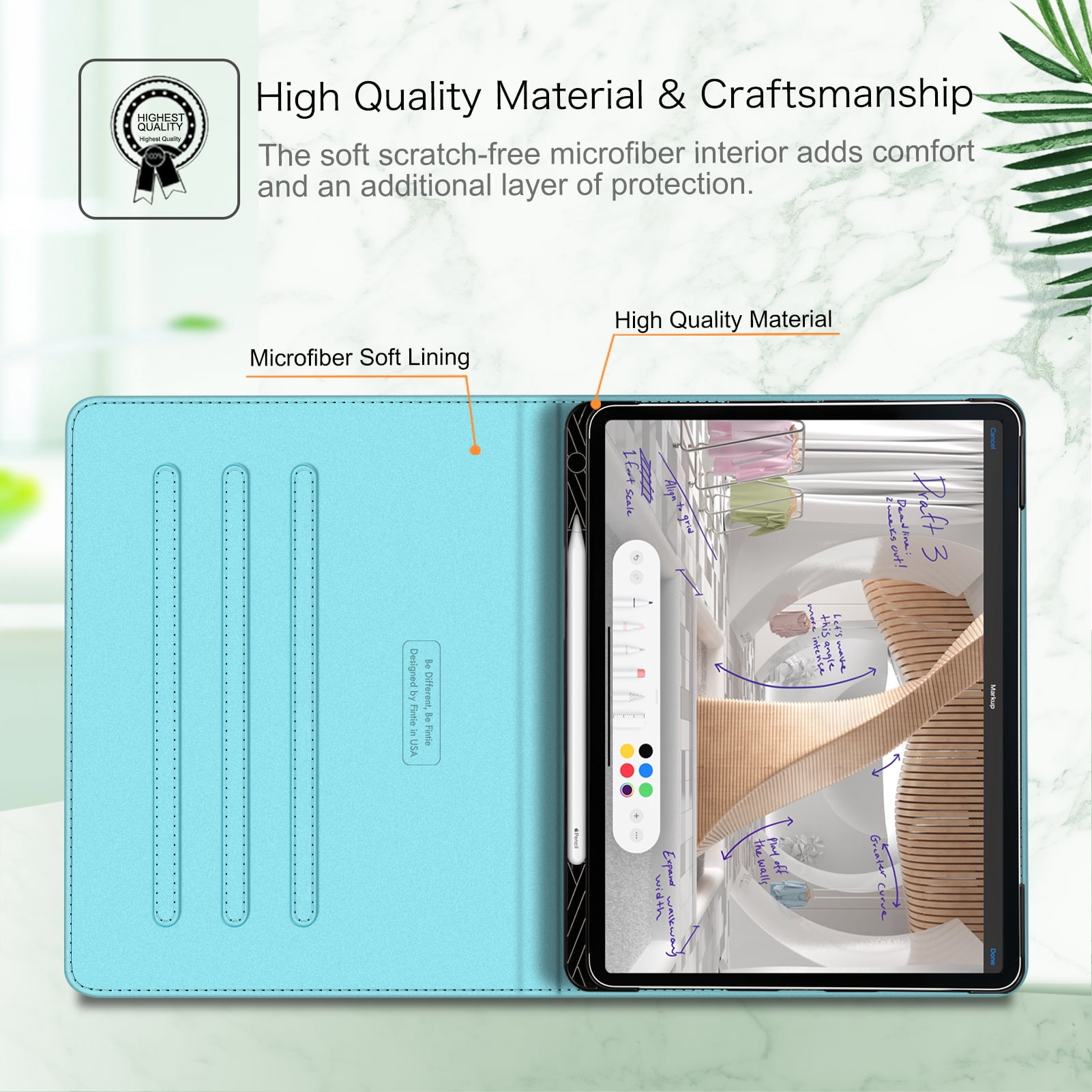 Fintie Folio Case w/ Pocket for iPad Pro 12.9 (2021/2020/2018) - Multi-Angle Smart Stand Cover w/Pencil Holder, Auto Sleep/Wake for iPad Pro 12.9" 5/4th/3rd Generation