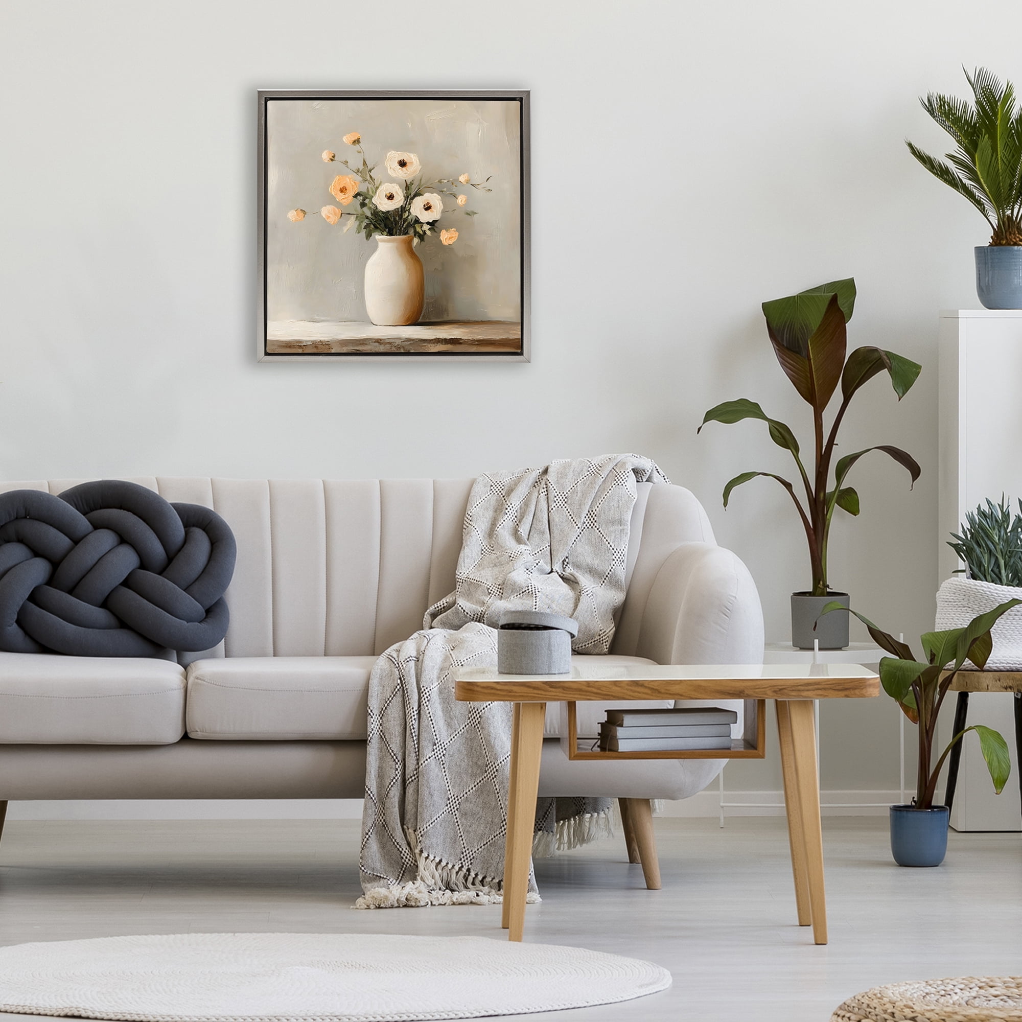 Stupell Industries Simple Floral Vase in Pastels Gray Framed Floater Canvas Wall Art, design by Creative Studio