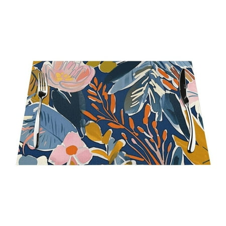 

Floral painting in watercolor PVC meal mat dining table mat PVC washable woven vinyl meal mat Insulation top meal mat Table mat Natural color