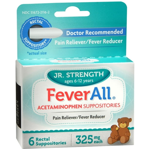 FeverAll Suppositories Jr. Strength, 6 Each