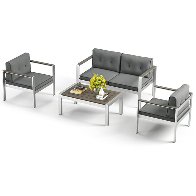 Gymax Ensemble de Mobilier de patio 4 Pcs Ensemble de conversation Mobilier de patio Ensemble de conversation Extérieur