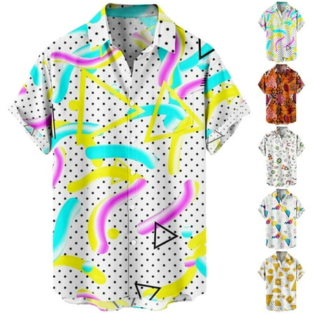 

Adult Kids Button Down Short Sleeve Hawaiian Shirt Summer Oversized Clothes Size 100-170/XXS-8XL
