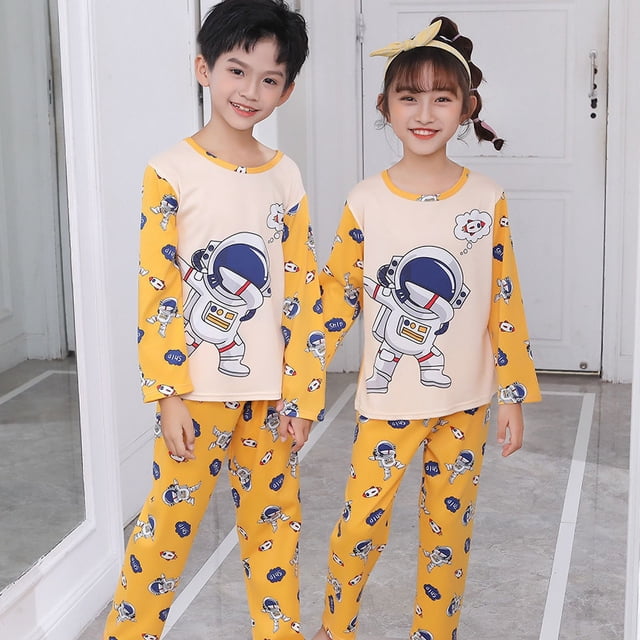 RWJDXD WUJS Commerce Extérieur Transfrontalier Printemps et Automne 2023 Nouveaux Pyjamas jacquard Verticaux pour Enfants Pantalons à Manches Longues Vêtements pour Hommes et Femmes en Gros