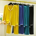 thumbnail image 2 of Conjunto de pijama fino holgado de talla grande para mujer, Top informal adelgazante versátil de estilo coreano, Modal de manga larga para primavera y otoño, 2 of 5