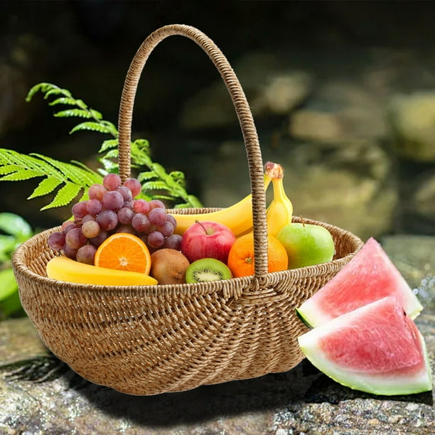 EQWLJWE Multipurpose Woven Basket Rattan Flower Basket Wicker Basket with Handle Small Wicker Baskets Willow Basket Wedding Flower Girl Basket for