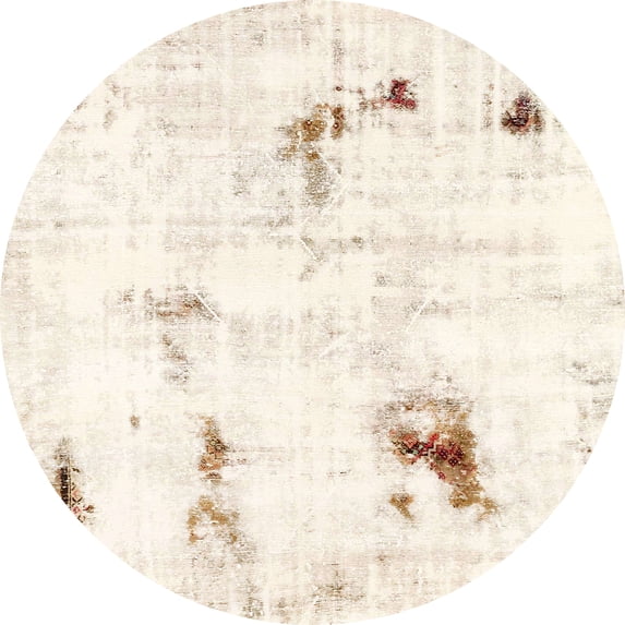 Ahgly Company Machine Washable Indoor Round Abstract Papaya Whip Beige Area Rugs, 4' Round