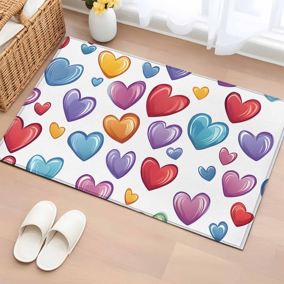2x3 Ft Entryway Area Rug, Colorful Love Heart Kitchen Rug Runner Washable Floor Mat, Blue Purple Red Modern Art Non Slip Indoor Door Mat Throw Carpet for Bathroom Living Room Bedroom