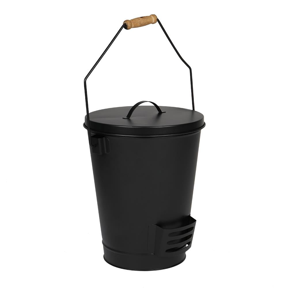 SamyoHome 5.15 Gallon Coal Hod Ash Bucket with Lid and Shovel Black