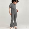 thumbnail image 4 of LYMAYTER Infant Girls T-Shirt Outfit 2PCS Toddler Drawstring Short Sleeve Tees Tops and Flare Pants Sets for Kids 12 Months - 10 Y, 4 of 10