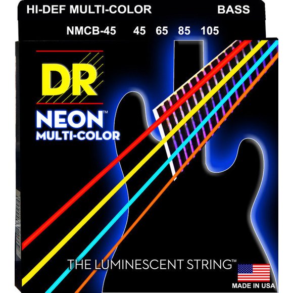DR Strings NMCB-45 Nickel Coated Hi-Def Multi-Color Bass Guitar Strings, Medium, 45-105