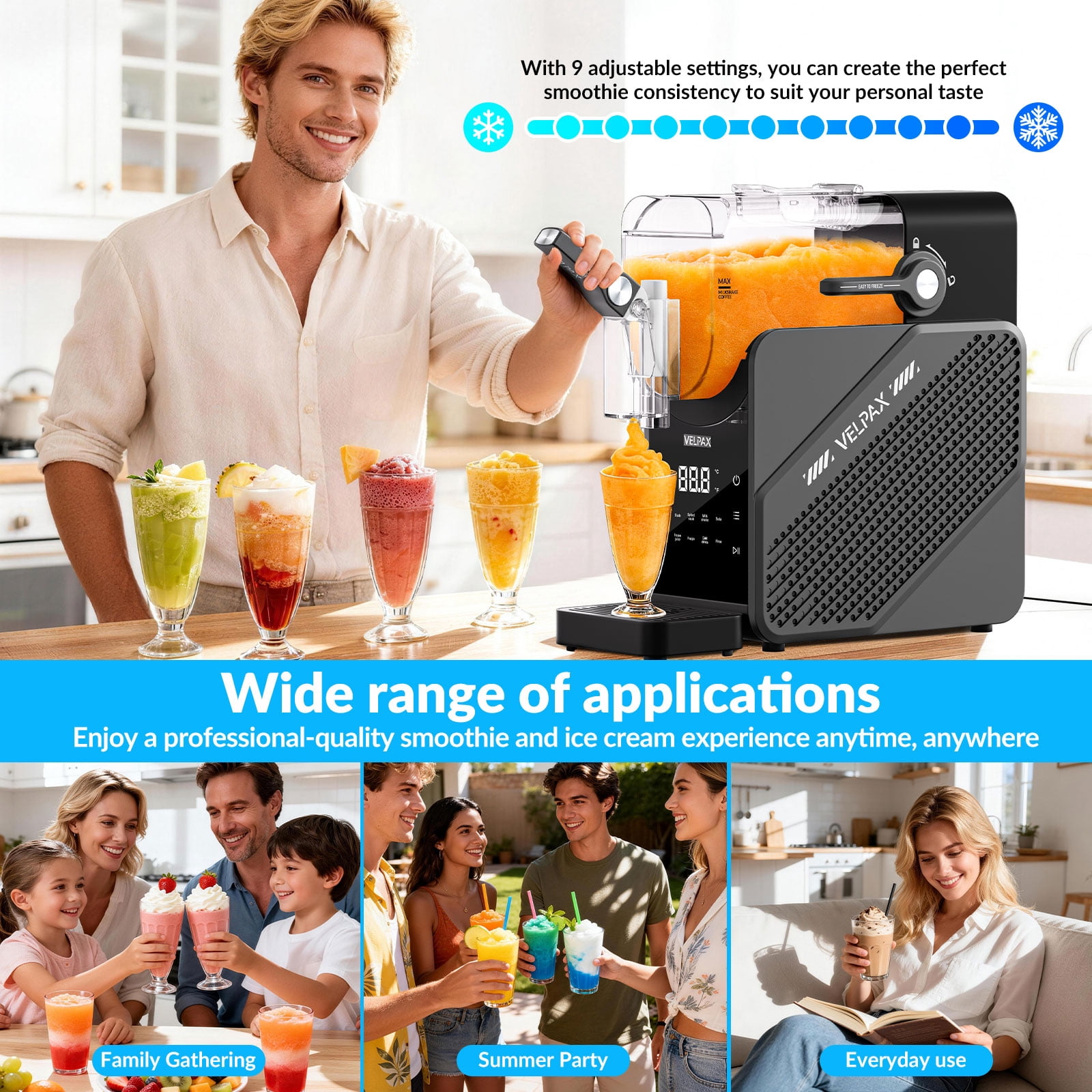 88 oz 7-in-1 Slushie Machine for Home, Professional Frozen Drink Maker with LED Display & Auto-Clean, No Ice Needed, Ideal for Frozen Drinks, Desserts, Family