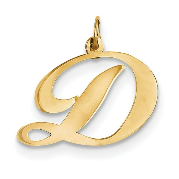 JewelryWeb - 14k Gold Large Fancy Script Initial D Charm - Measures 22 ...